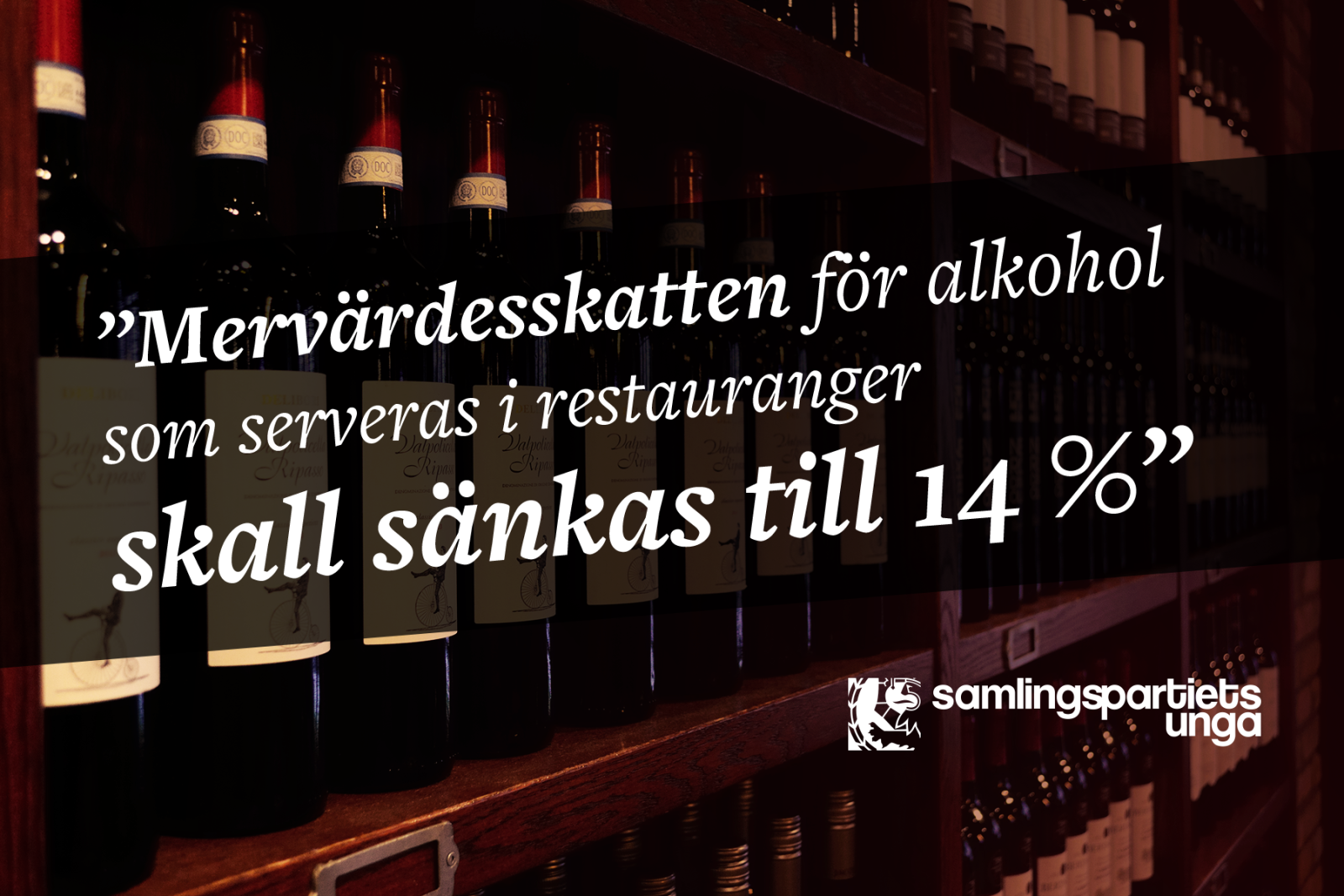 Mervärdeskatten för alkohol skall sänkas till 14%