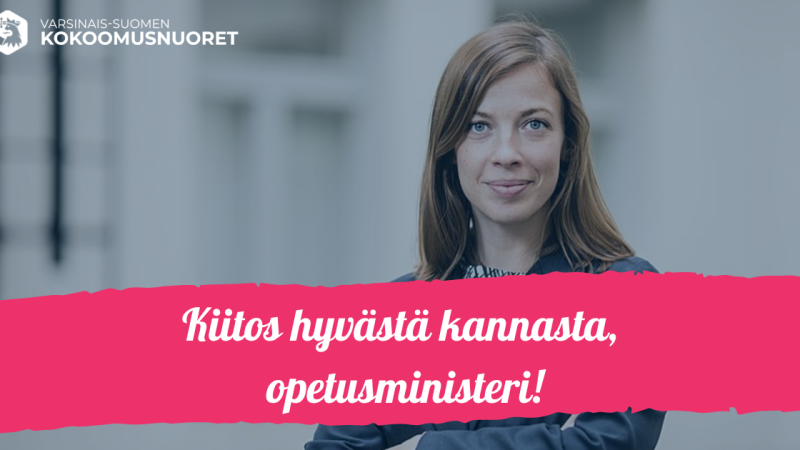 Varsinais-Suomen Kokoomusnuoret: Kiitos opetusministeri! Jaamme mielellämme veneen kanssasi.