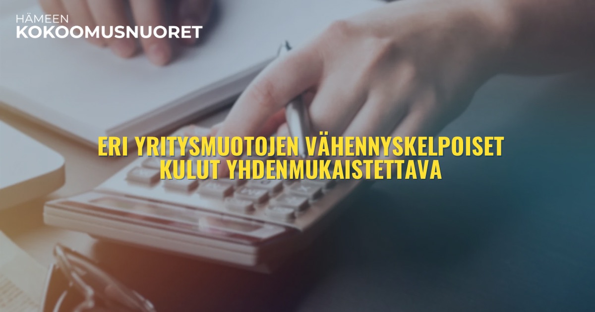 Hämeen Kokoomusnuoret: Eri yritysmuotojen vähennyskelpoiset kulut yhdenmukaistettava