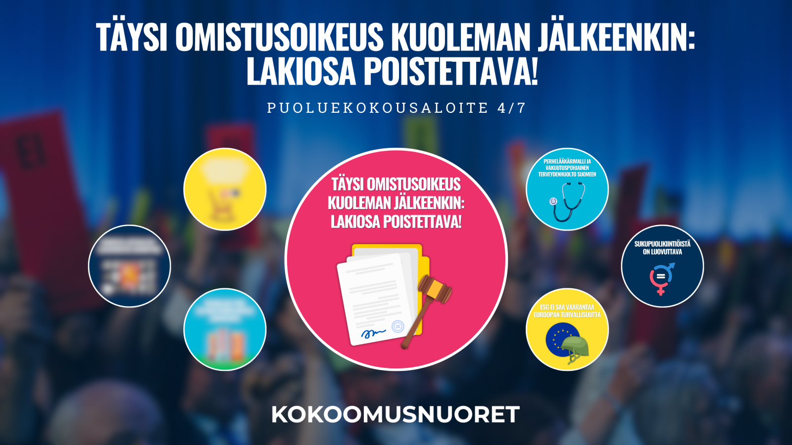 Kokoomusnuorten puoluekokousaloite: Täysi omistusoikeus kuoleman jälkeenkin: lakiosa poistettava!