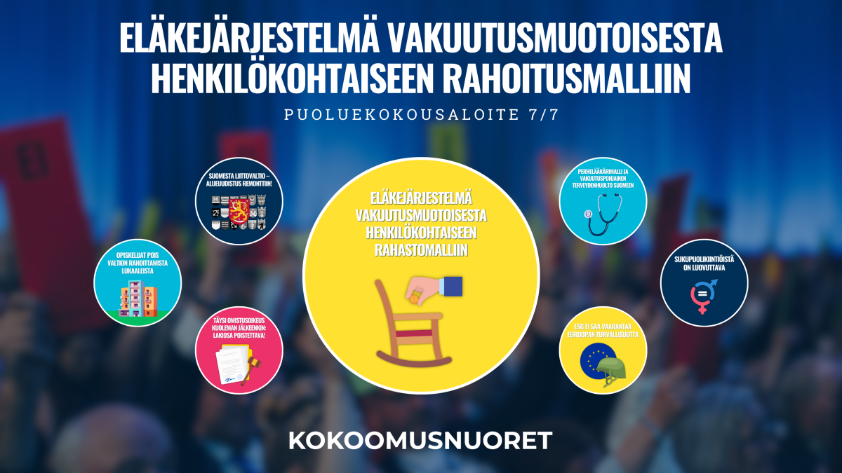 Kokoomusnuorten ja Kokoomusopiskelijoiden puoluekokousaloite: Eläkejärjestelmä vakuutusmuotoisesta henkilökohtaiseen rahastomalliin