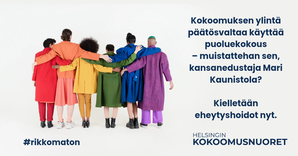 Helsingin Kokoomusnuoret: Kokoomuksen ylintä päätösvaltaa käyttää puoluekokous – muistattehan sen, kansanedustaja Mari Kaunistola?