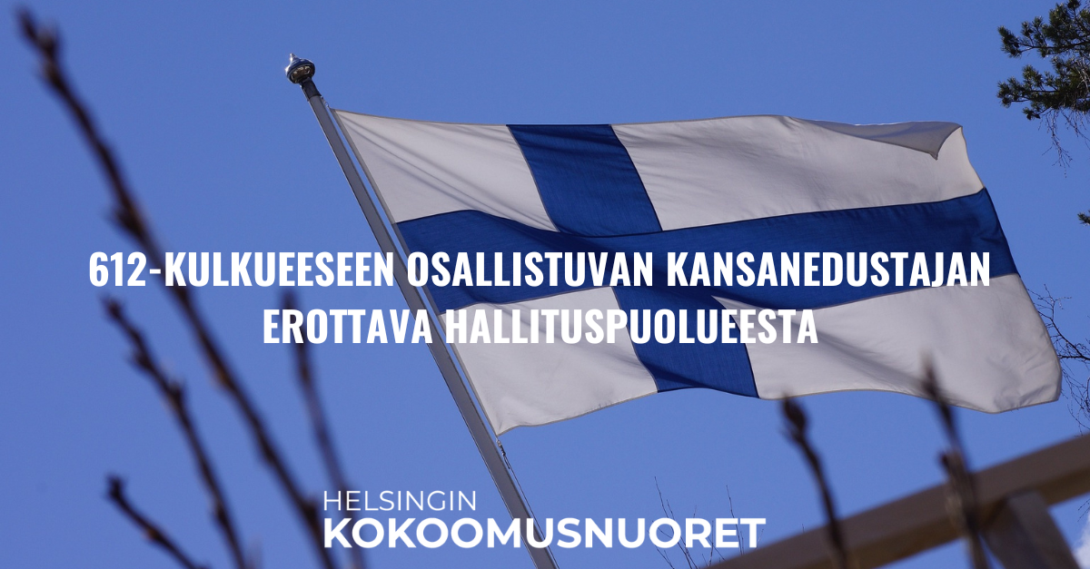 Helsingin Kokoomusnuoret: 612-kulkueeseen osallistuvan kansanedustajan erottava hallituspuolueesta
