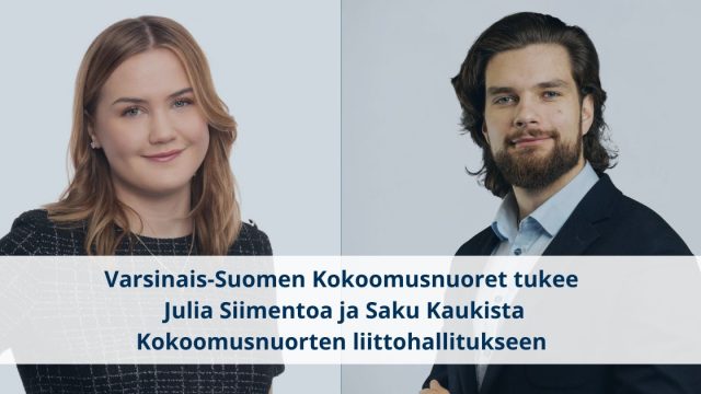 Varsinais-Suomen Kokoomusnuoret: Julia Siimento ja Saku Kaukinen ehdolle liittohallitukseen