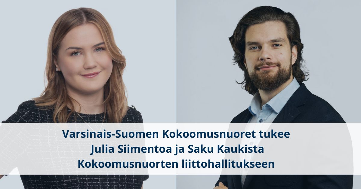 Varsinais-Suomen Kokoomusnuoret: Julia Siimento ja Saku Kaukinen ehdolle liittohallitukseen