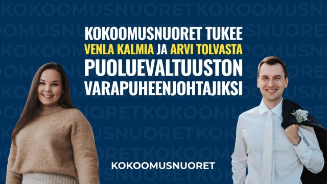 Kuvituskuva: Kokoomusnuoret tukee Venla Kalmia ja Arvi Tolvasta kokoomuksen puoluevaltuuston varapuheenjohtajiksi
